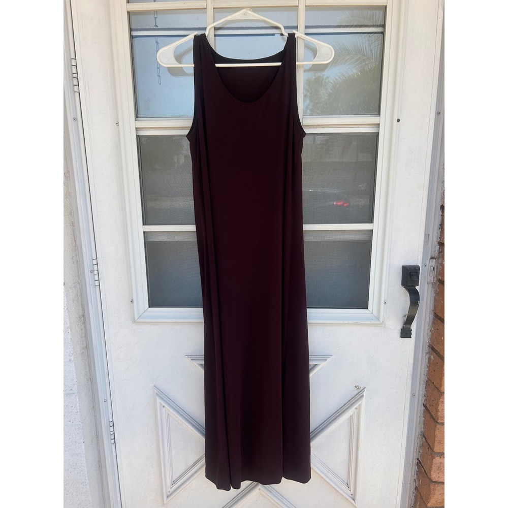 Issey Miyake Japan Burgundy Sleeveless Scoop Neck Maxi Column Dress luxury M